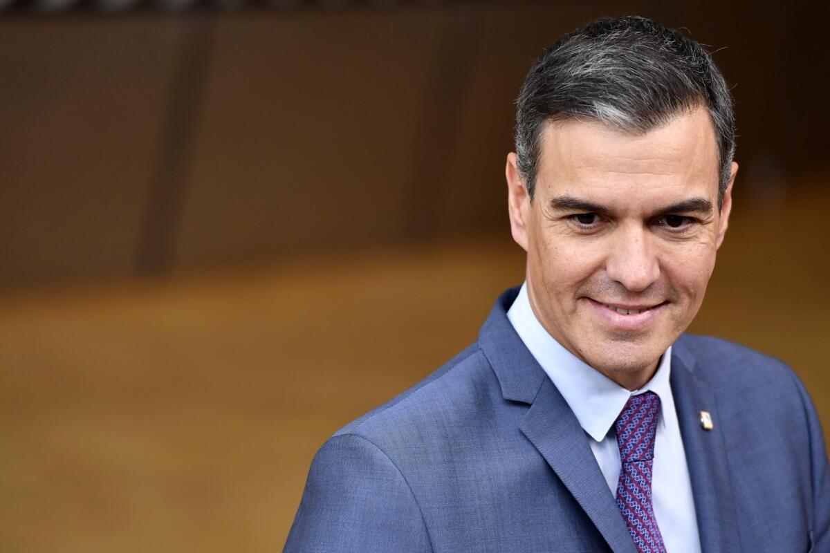 FILE - Spain's Prime Minister Pedro Sanchez arrives for an EU summit in Brussels, on Oct. 20, 2022. Sanchez travels to Rabat on Wednesday along with 12 ministers for a two-day meet with Moroccan government officials, as part of the European country’s strategy to improve historically complex relations with its neighbor across the Strait of Gibraltar. (AP Photo/Geert Vanden Wijngaert, File)