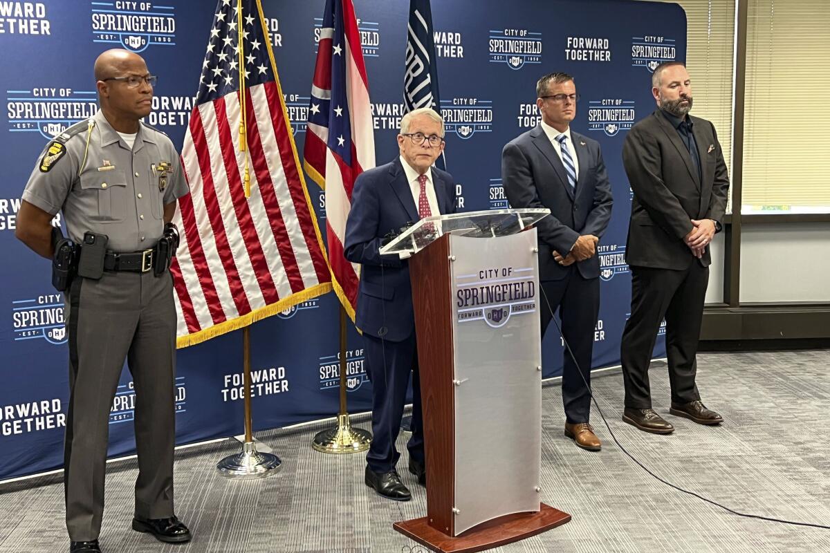 Ohio Gov. Mike DeWine speaks at a press conference at Springfield City Hall.