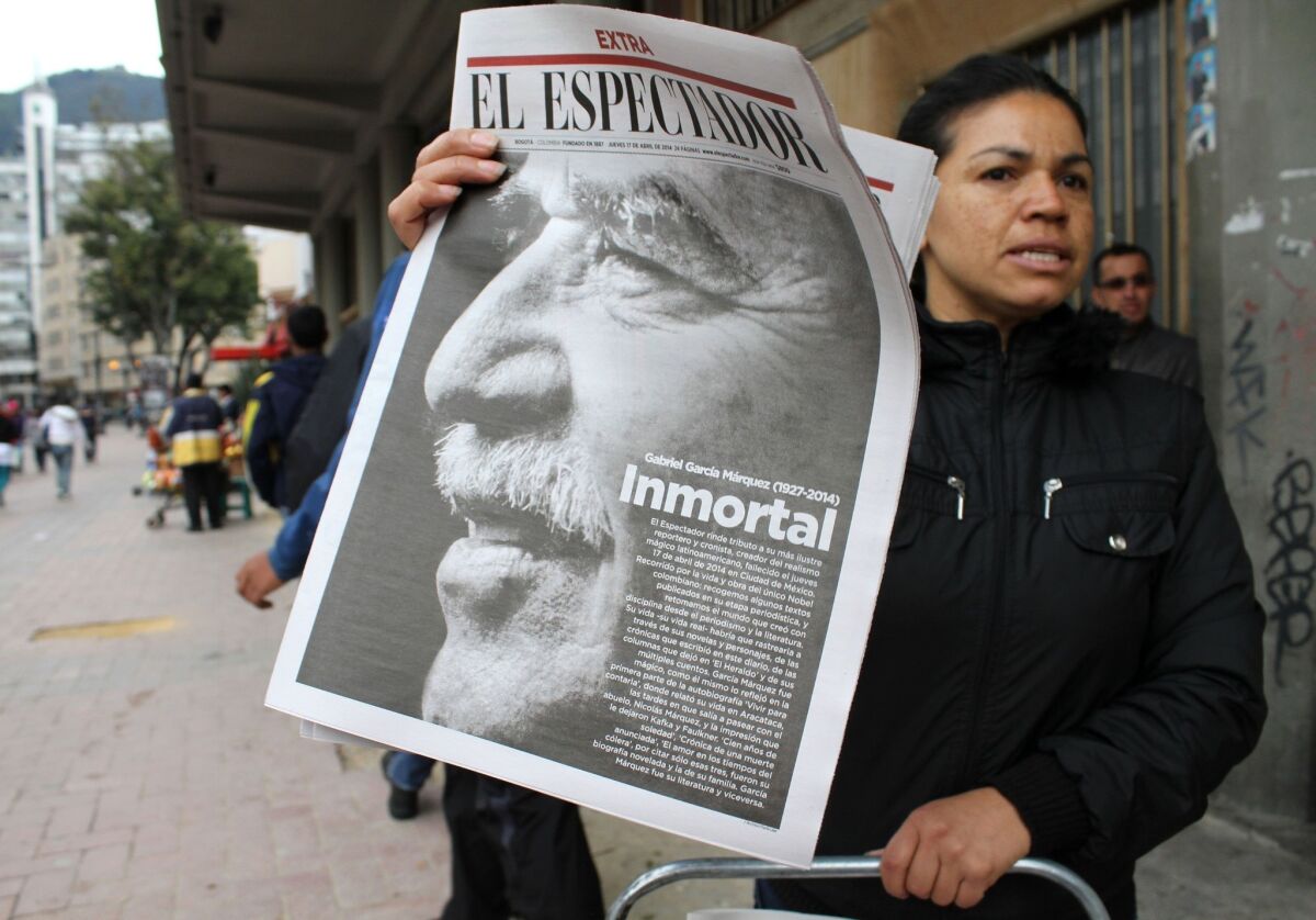 A Colombian newspaper carries news on the death of Gabriel Garcia Marquez.
