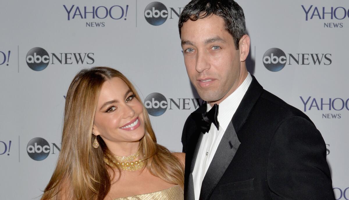 Sofia Vergara and Nick Loeb, shown at at a pre-party before the 2014 White House Correspondents' dinner, have broken up, the actress announced.