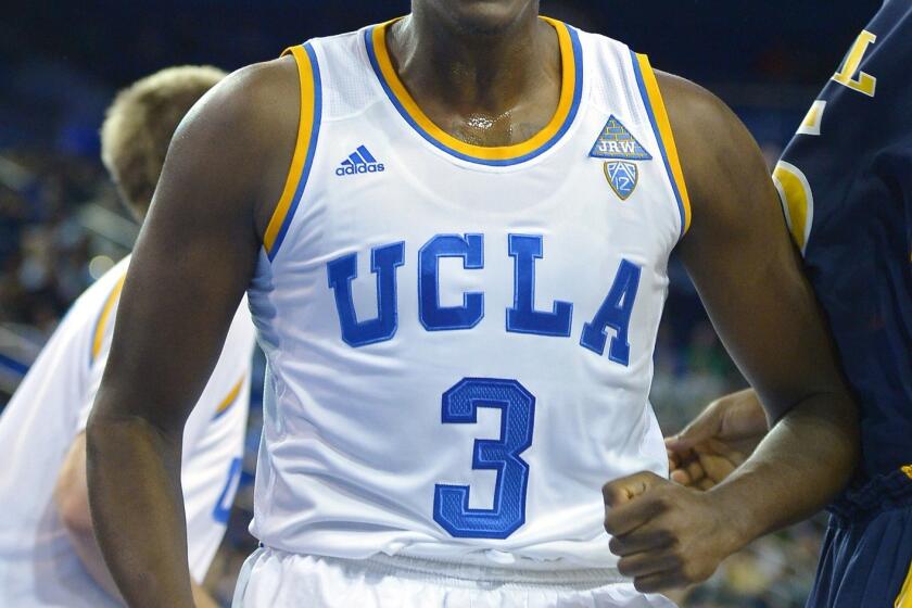 UCLA guard Jordan Adams celebrates after scoring against Drexel in the second half Friday night at Pauley Pavilion.