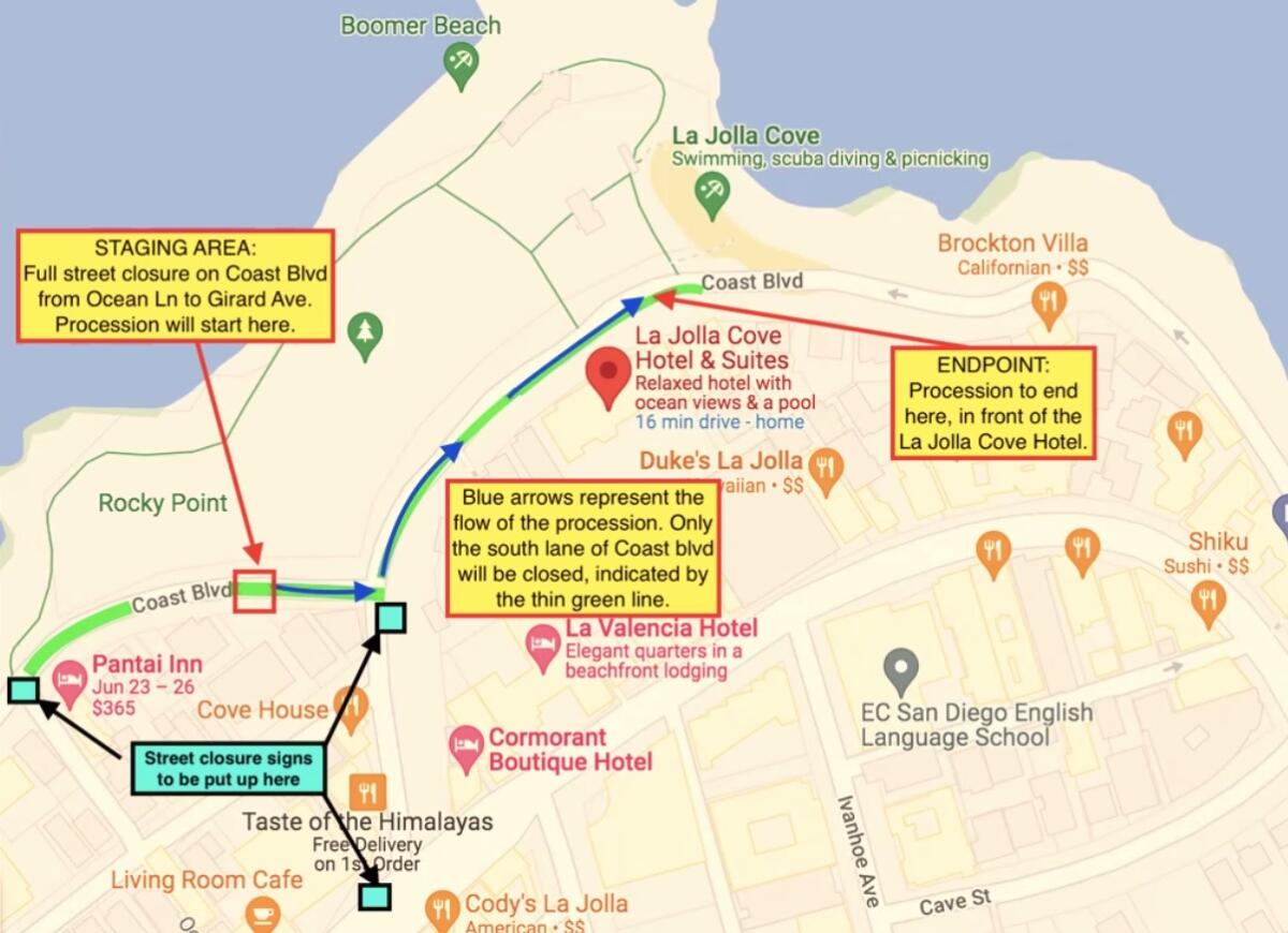 The La Jolla traffic board approved partial closure of Coast Boulevard for a baraat procession on Saturday, June 25.