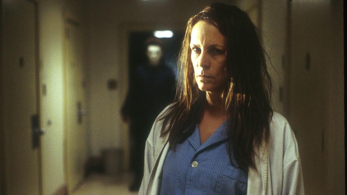 Laurie Strode (Jamie Lee Curtis) confronts her evil brother Michael Myers in "Halloween Resurrection."