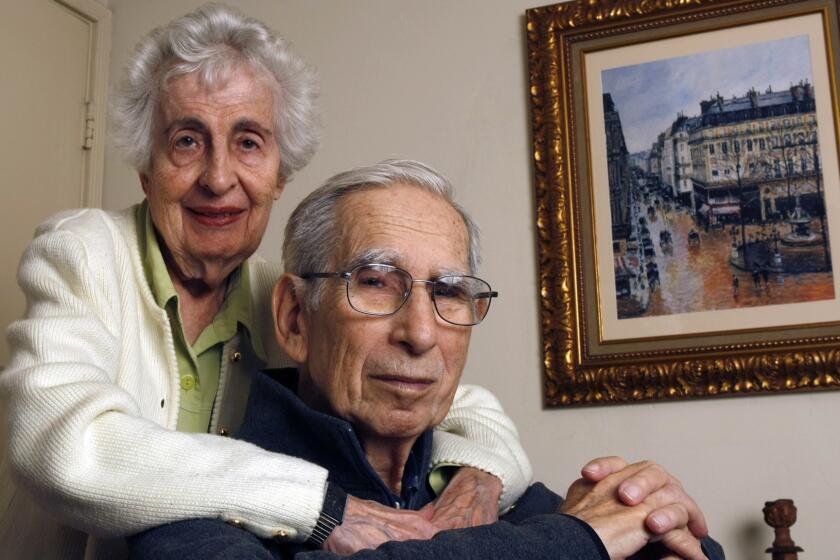 Schaben, Allen J.   LA MESA, CA  MARCH 8, 2010: Claude Cassier, 89, a retired photographer, and his wife of 66 years, Beverly, are living a modest life in La Mesa, and discovered 10 years ago that a Madrid museum has the 1898 Impressionist painting (at right is a copy) by Camille Pissarro that was seized by the Nazis from Cassier's grandmother. He is her only heir and has been doing battle with the Spanish government to get it back. The question of whether he can sue a foreign government goes before an en banc 9th Circuit panel later this month, but even under the most expeditious scenario he's unlikely to see the painting in his lifetime. He has a replica of the painting framed in his study, as well as Germanlanguage art books depicting the artworks owned by his family before WWII, including some pictures of him and his wife of 66 years, Beverly. (Allen J. Schaben / Los Angeles Times)