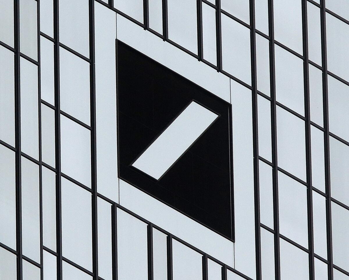 Deutsche Bank's logo is pictured at its headquarters in Frankfurt, Germany.