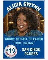 San Diego Padres great Tony Gwynn waves to the crowd as his wife, high  school sweetheart Alicia Gwynn looks on during the Padres' post World  Series parade in downtown San Diego in