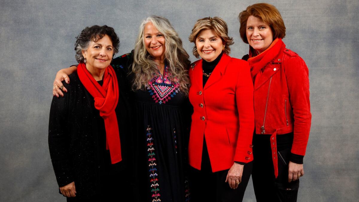 Co-director Roberta Grossman, from left, producer Marta Kauffman, Gloria Allred and co-director Sophie Sartain, from the film "Seeing Allred," photographed during the Sundance Film Festival in January.