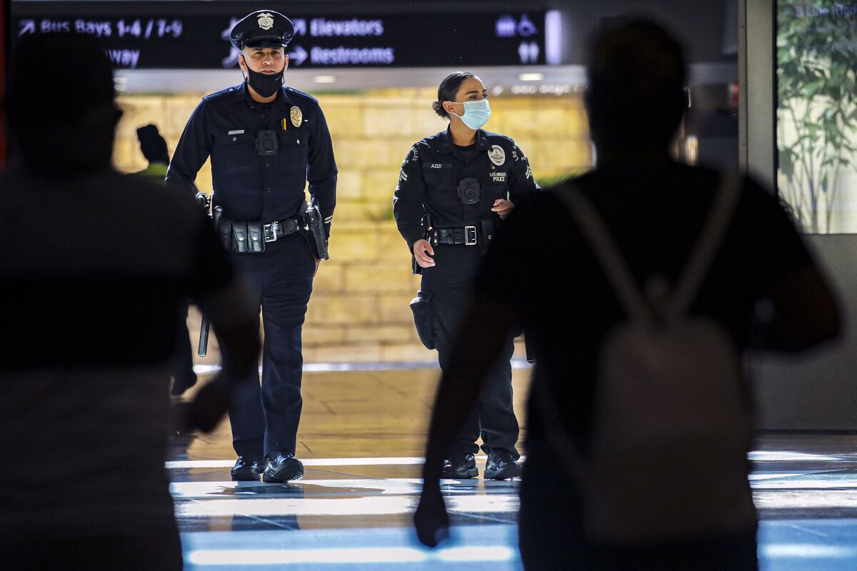  LAPD officers patrol Union Station