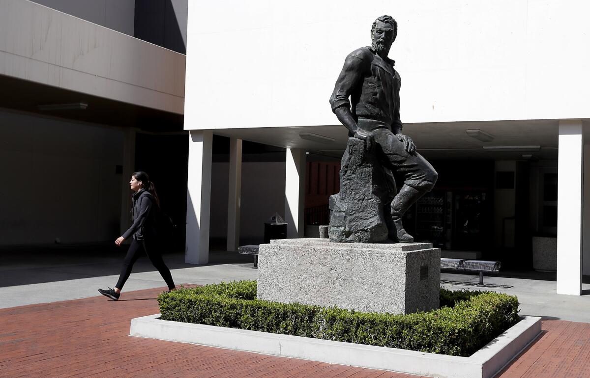 The bronze Prospector Pete statue was erected in 1967. It sits on the south side of campus, near the psychology and liberal arts buildings.