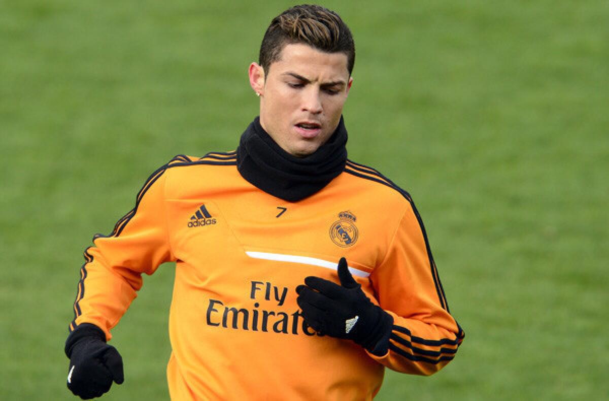 Real Madrid forward Cristiano Ronaldo takes part in a training session in Madrid on Tuesday.