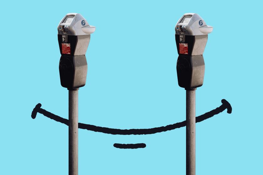 illustration of a smiling face behind two parking meters as eyes