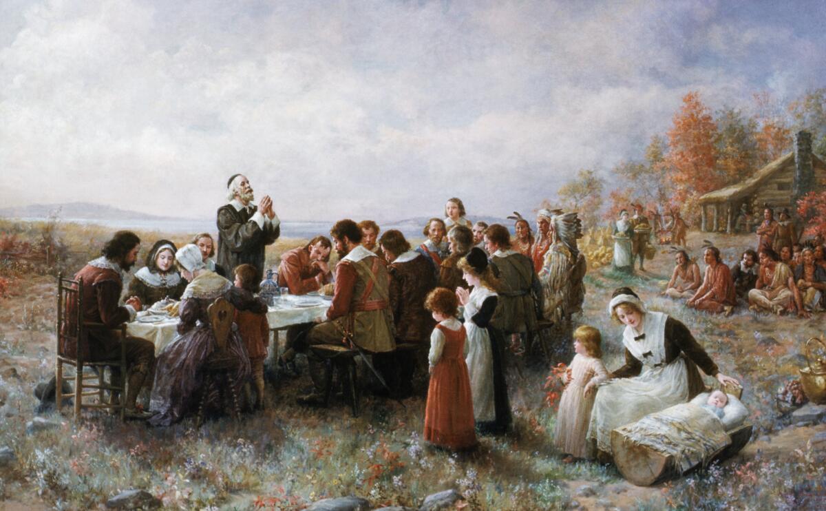"The First Thanksgiving," a painting by Jennie Augusta Brownscombe