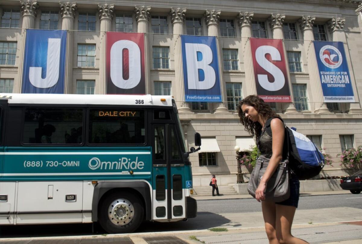 A jobs sign is seen on the U.S. Chamber of Commerce building in Washington, D.C.