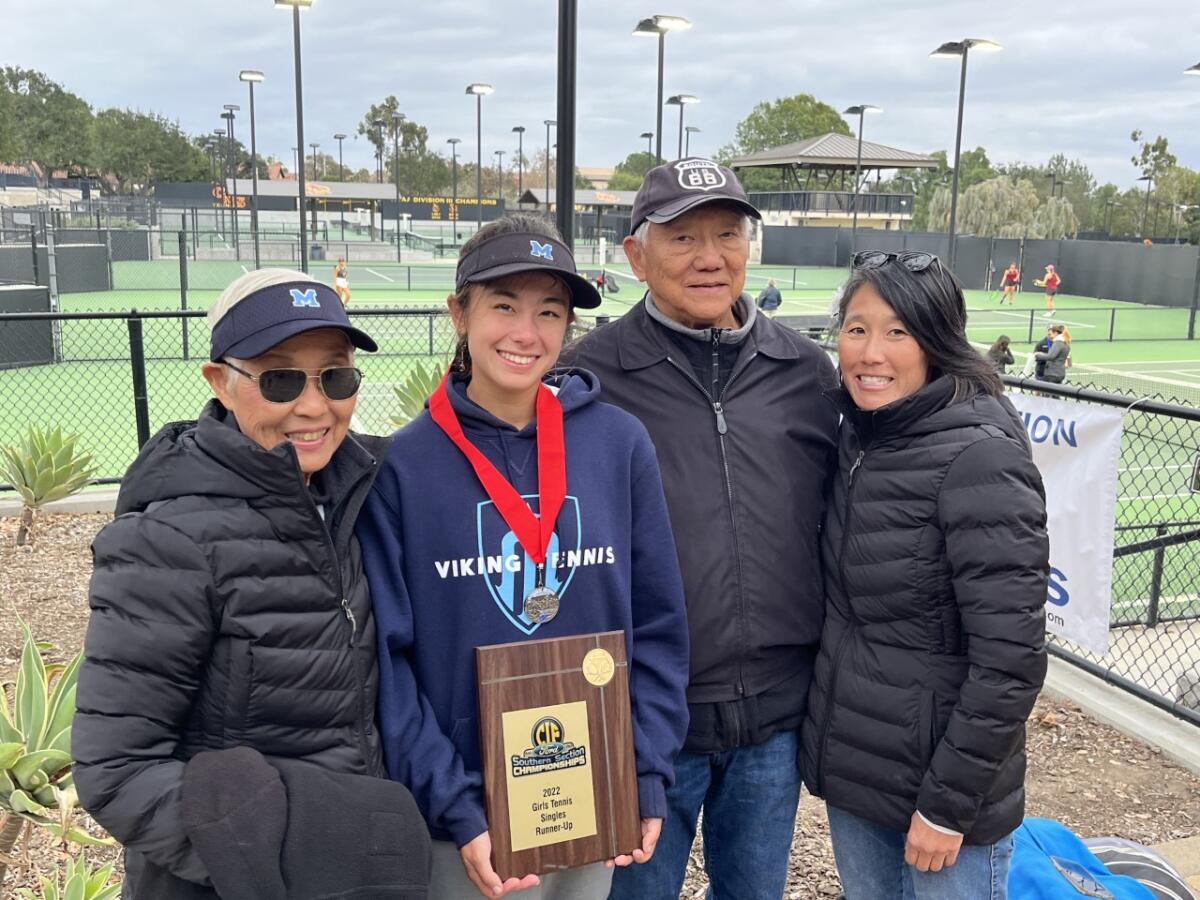 Marina High senior Mika Ikemori, second from left, with her grandmother Myrtle, grandfather George and mother Lynn.