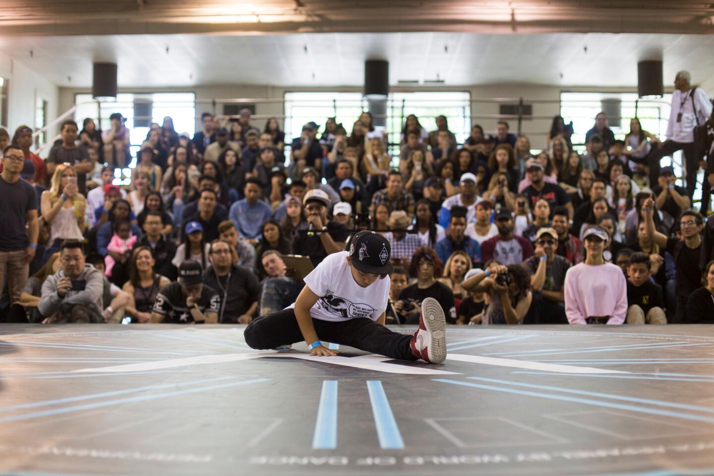 Aidan Serrano, 11, participates in the all styles battle during the World of Dance at the Fairplex in Pomona on April 1.