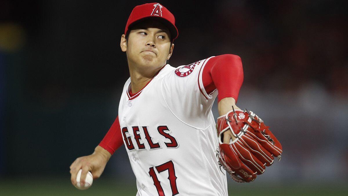 Angles starting pitcher Shohei Ohtani delivers a pitch in the second inning against the Boston Red Sox on Tuesday.