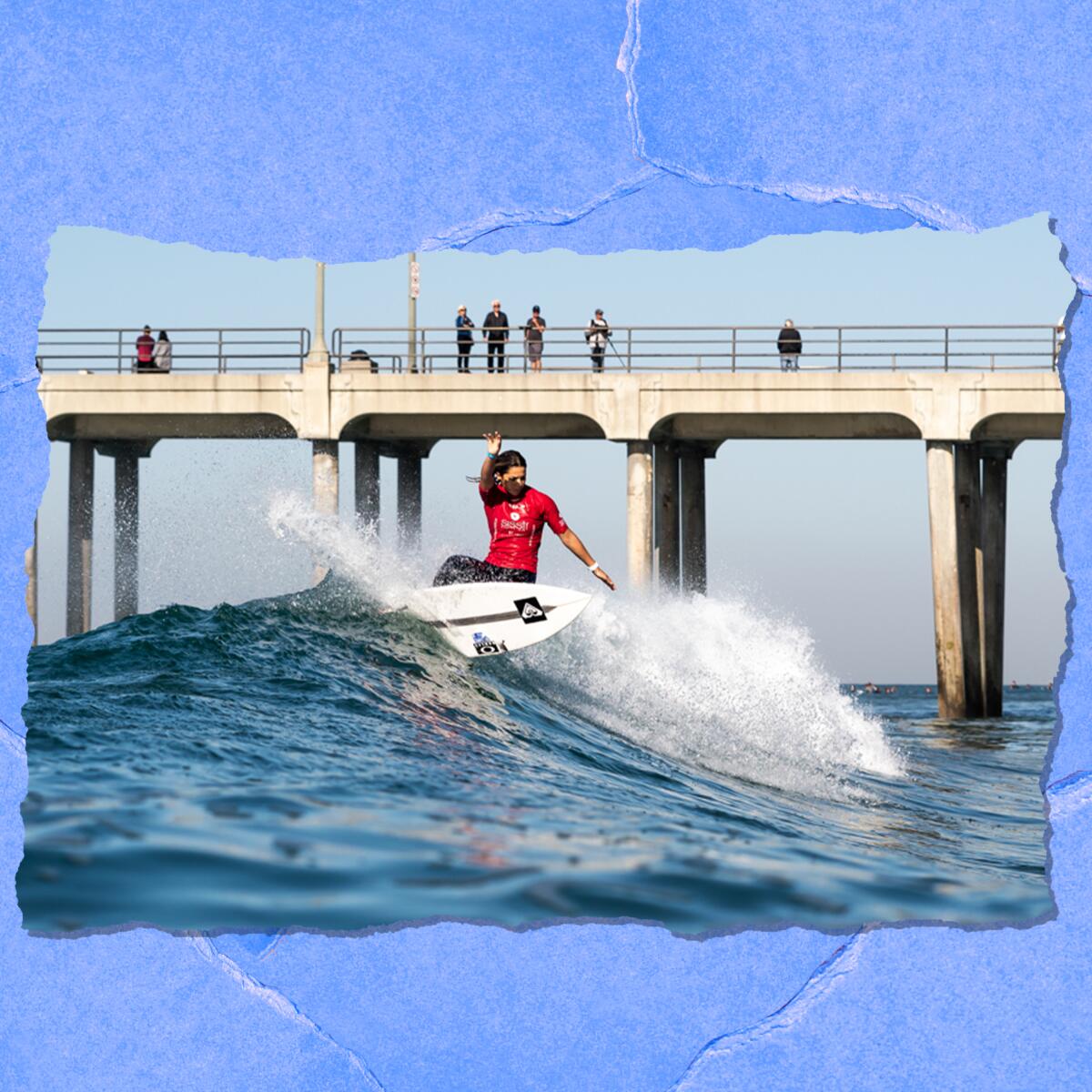 Surfing near Huntington Beach Pier.