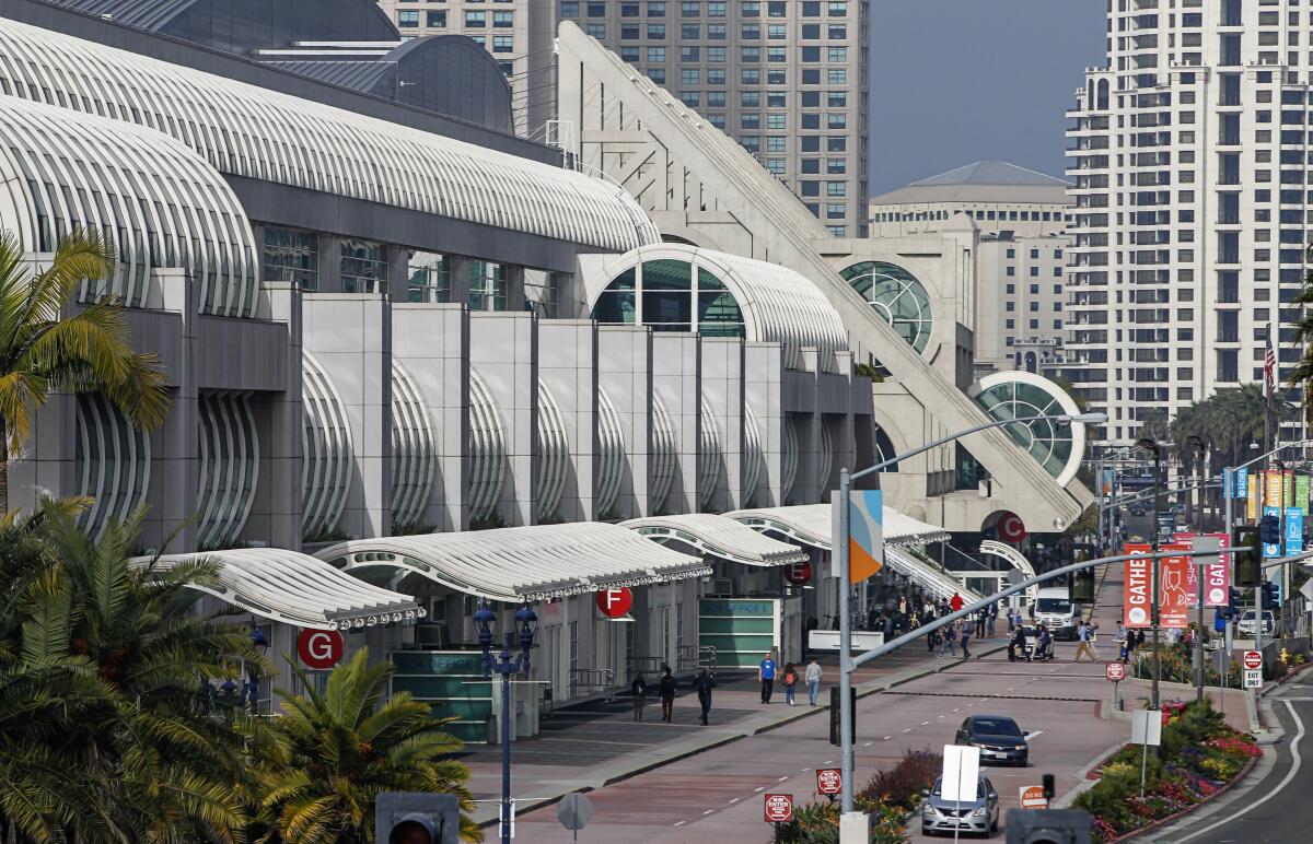 This is the San Diego Convention Center along Harbor Drive in downtown on February 18, 2020 in San Diego, California.  