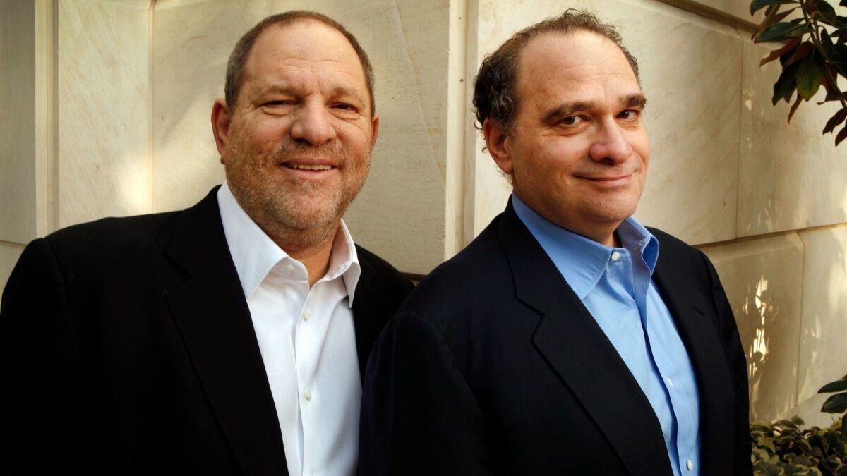 Harvey and Bob Weinstein at the Peninsula Hotel in Beverly Hills on Feb. 24, 2012.