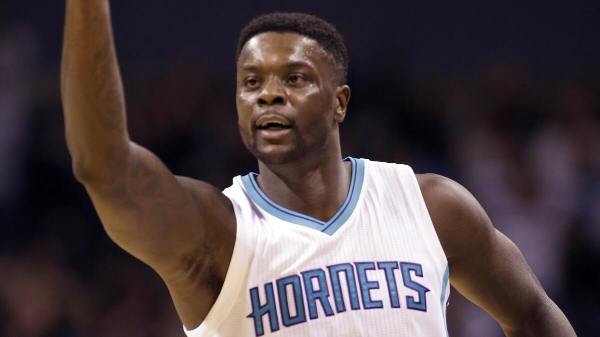 Lance Stephenson gestures during a game with the Charlotte Hornets on March 6.