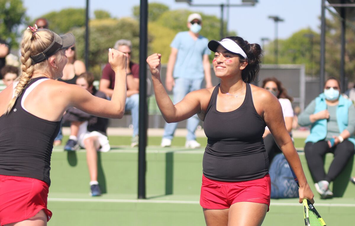Asha Gidwani teamed with Lyna Fowler to score a doubles point at No. 1 for CCA.