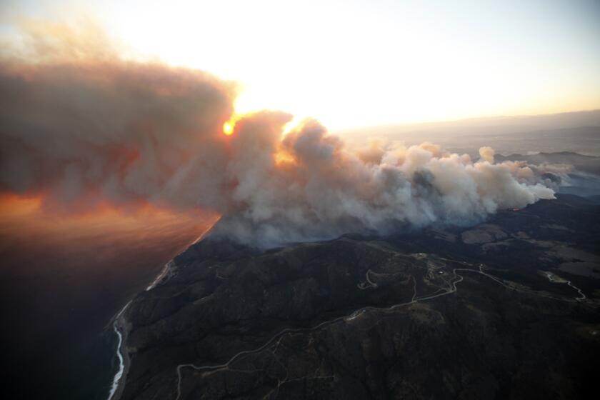 Aerial view of Spring fire as it burns at Borchard Road at sunset on May 02, 2013.