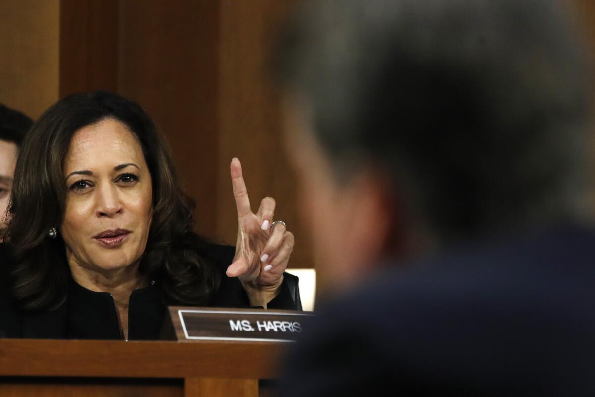 Sen. Kamala Harris questions then-Supreme Court nominee Brett Kavanaugh in September 2018.