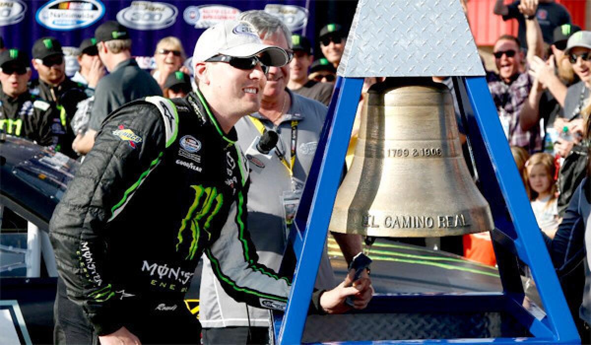 Kyle Busch won his sixth Nascar Nationwide race at Fontana in eight tries on Saturday.