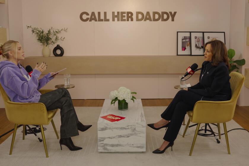 Alex Cooper interviews Vice President Kamala Harris on "Call Her Daddy" for an Oct. 6, 2024 episode.