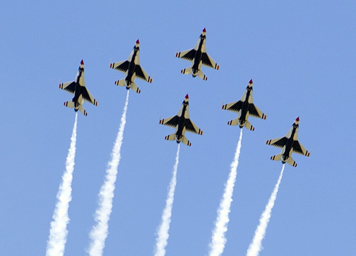 Air Force Thunderbirds fly in formation at U.S. Air Force Academy