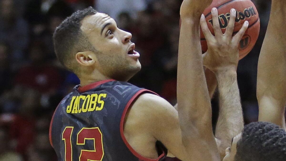USC guard Julian Jacobs shoots during Friday's loss to Utah.