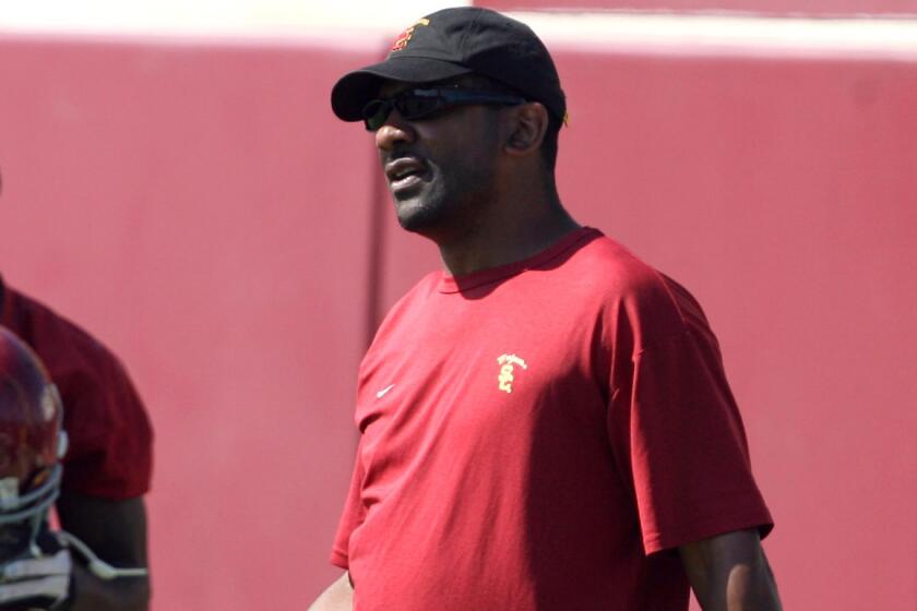 Former USC Trojans running back coach Todd McNair during a practice session in 2009.