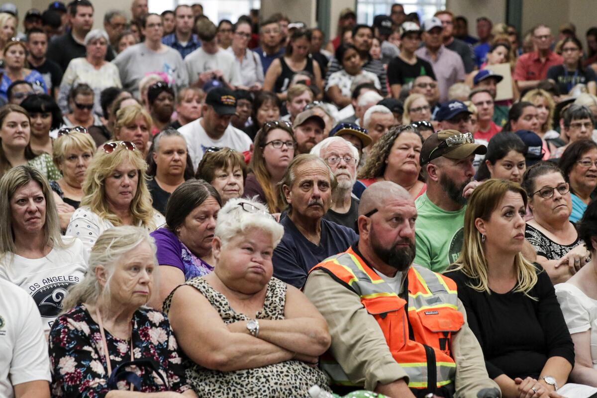 Residents of Ridgecrest and surrounding communities attend a town hall meeting following two big earthquakes in the area.