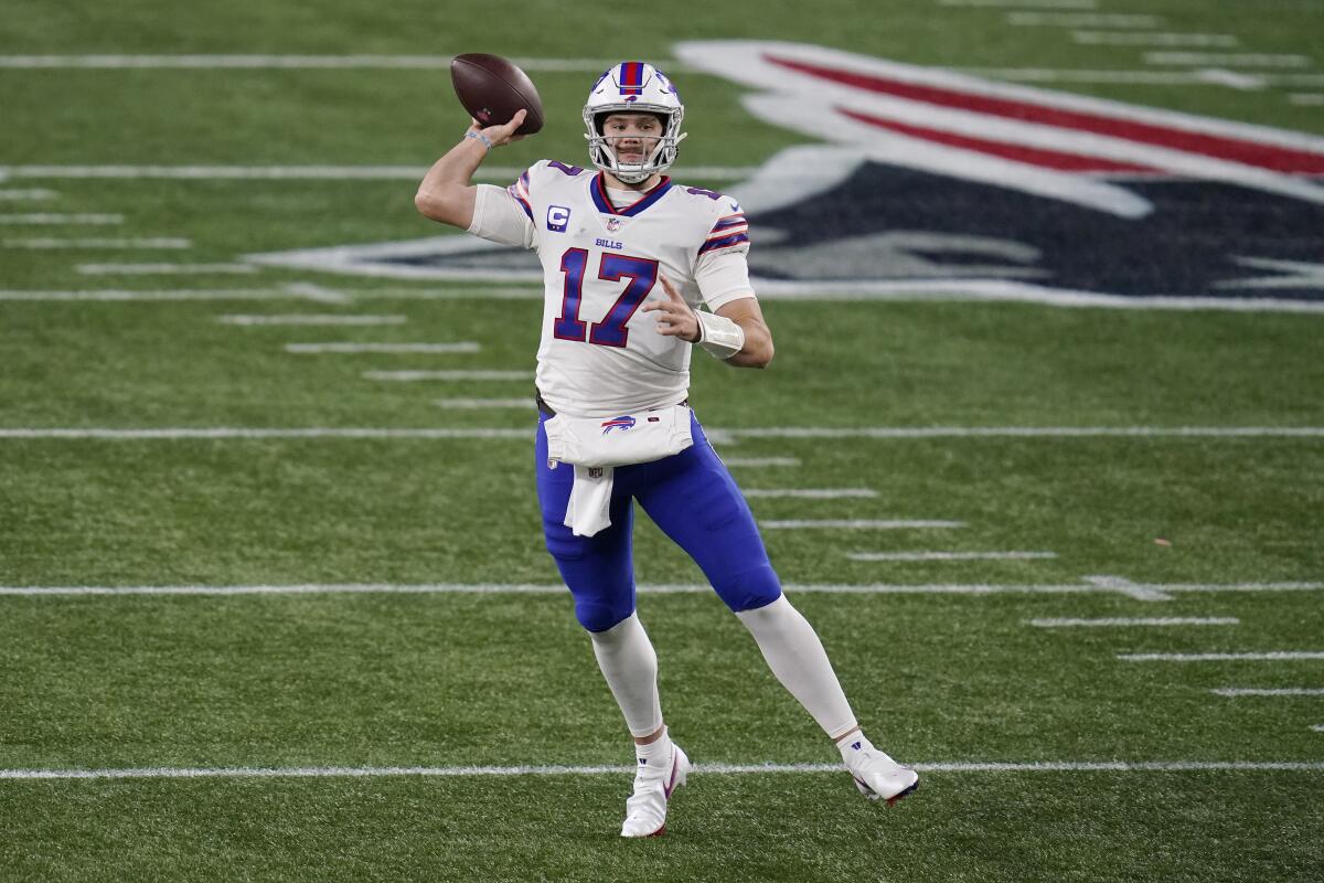 Buffalo Bills quarterback Josh Allen passes against the New England Patriots on Dec. 28.