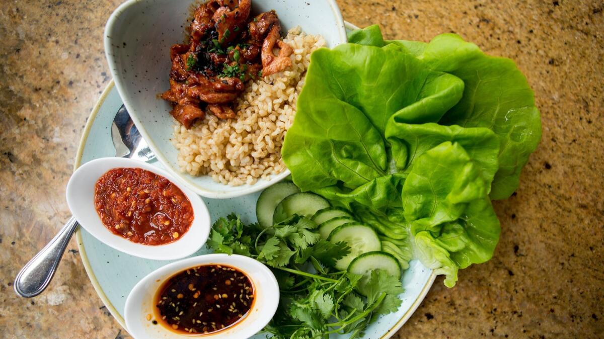 Lettuce Wraps with Chicken, Cucumber and Cilantro at the Coliseum Pool & Grill at the Resort at Pelican Hill on Wednesday, June 21.