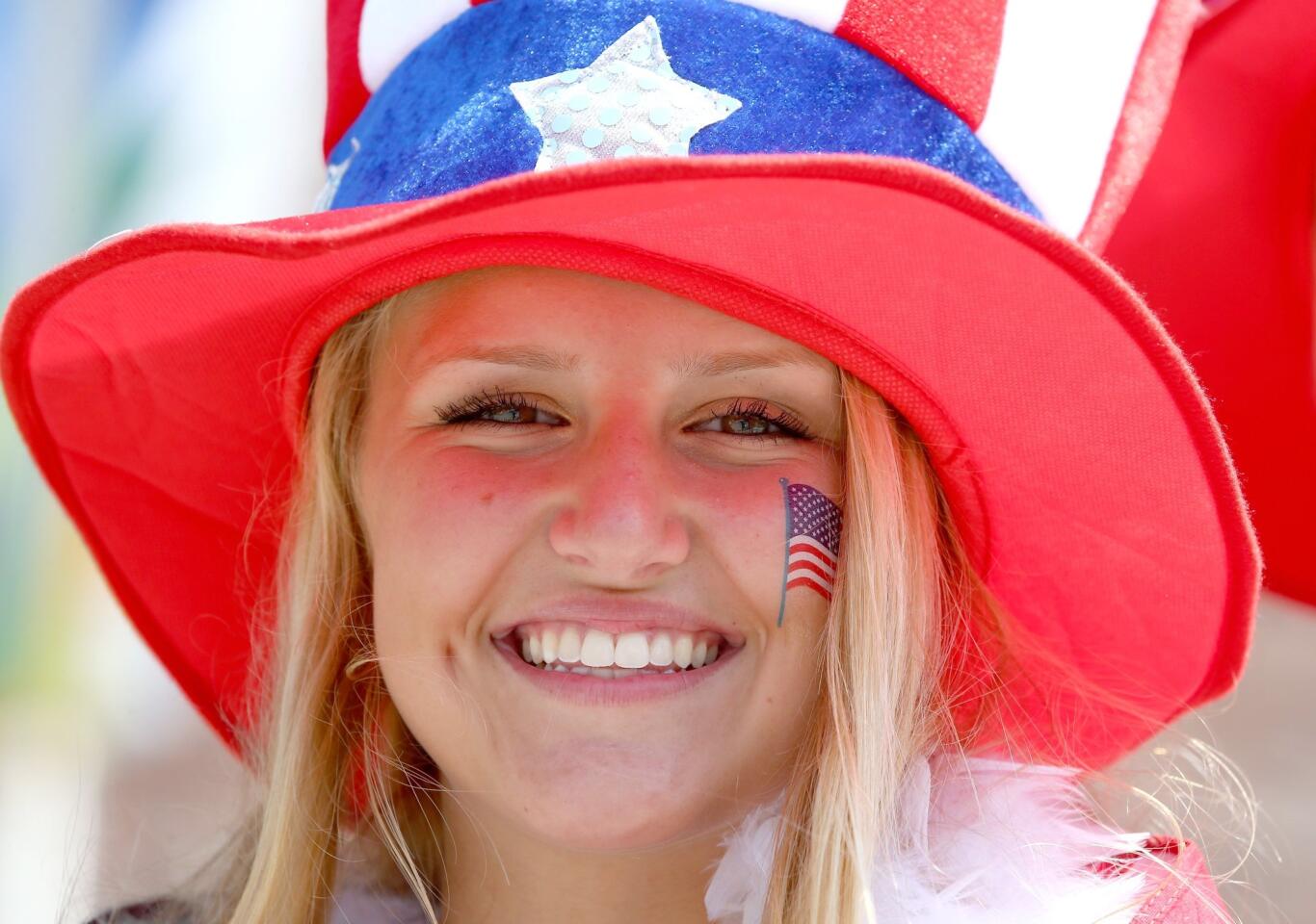 VANCOUVER, BC - JULY 05: A fan of the United States poses outside BC Place Stadium before the USA takes on Japan in the FIFA Women's World Cup Canada 2015 Final on July 5, 2015 in Vancouver, Canada. (Photo by Ronald Martinez/Getty Images) ** OUTS - ELSENT, FPG - OUTS * NM, PH, VA if sourced by CT, LA or MoD **