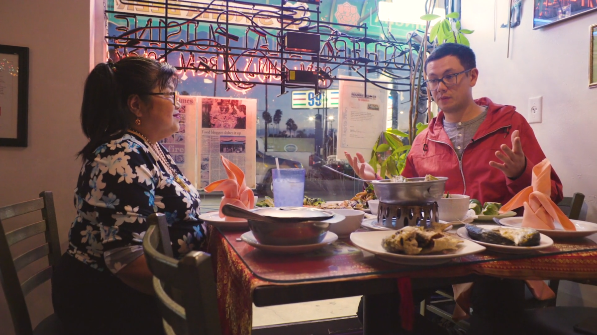 Jitlada owner Jazz Singsanong, left, and Lucas Kwan Peterson and in the first episode of "Off Menu"