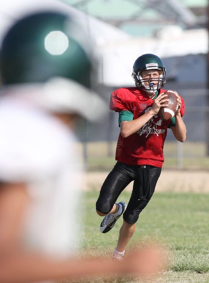 Costa Mesa High's Ben Swanson looks to throw during a recent practice.