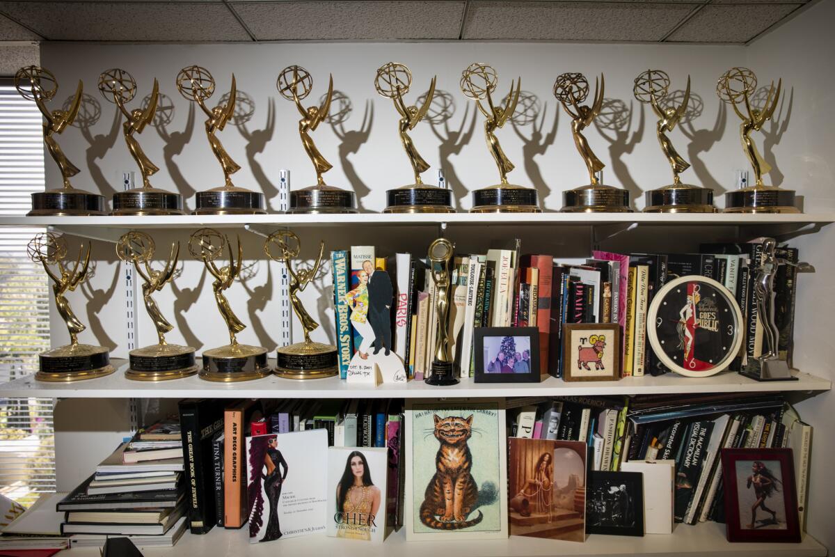 Mackie's wall of Emmy Awards.