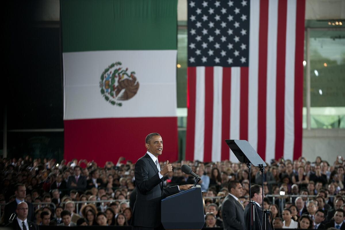 President Obama delivers a speech during his meeting with Mexican young people Friday at the Anthropology Museum in Mexico City.