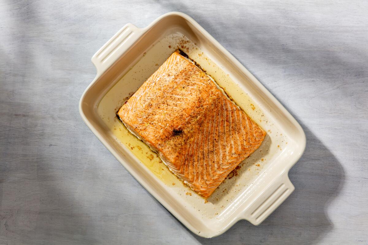 A side of salmon is one of the easiest weeknight meals to prepare; here it gets roasted slowly in the oven until tender.