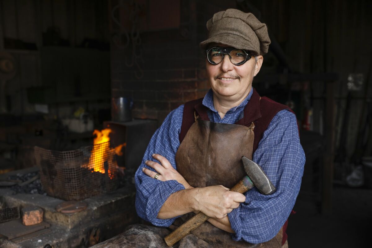 Beth Holmberg is a renowned blacksmith who has trained hundred of blacksmiths in San Diego and worldwide. She has volunteered at San Diego's Old Town Blacksmith Shop for the last 15 years.