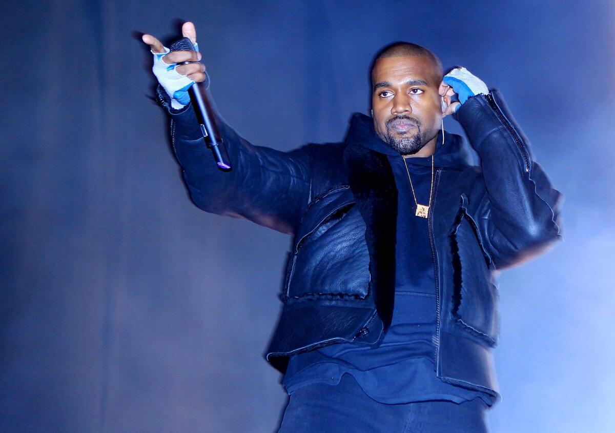 Kanye West performs at the Roc City Classic in New York on Feb. 12.
