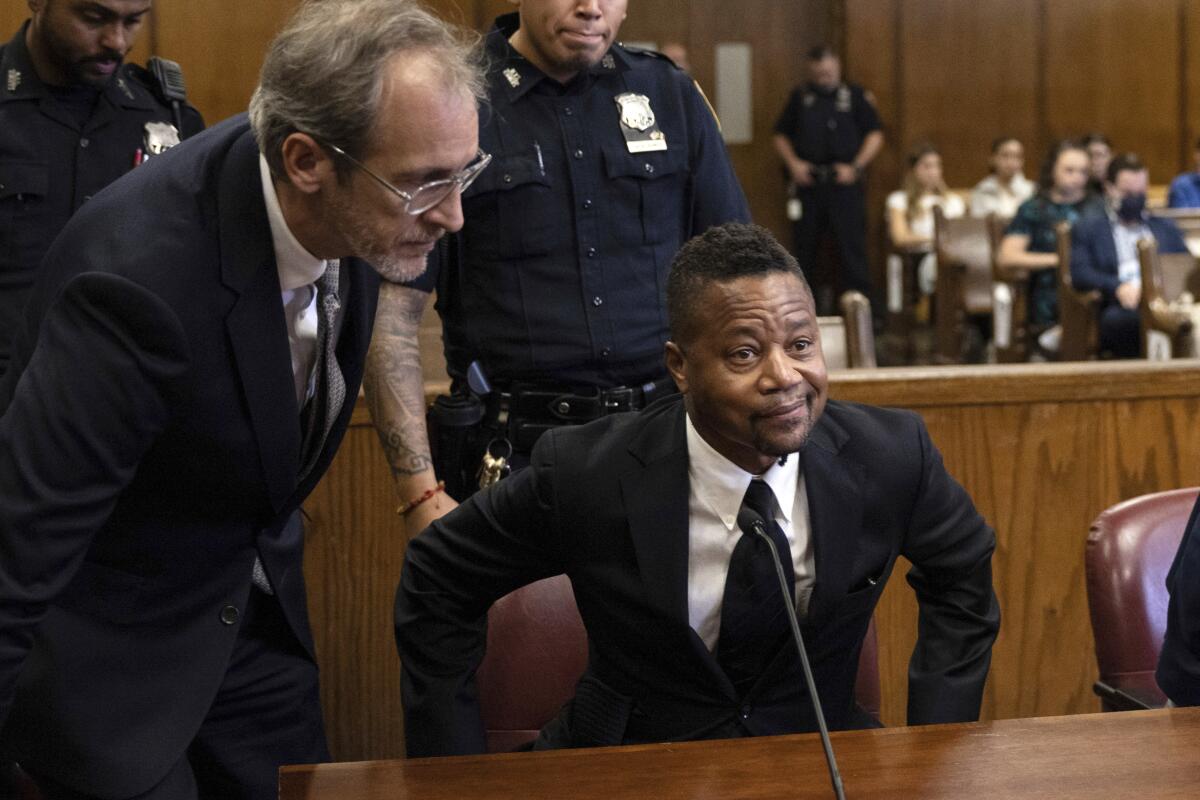 Actor Cuba Gooding Jr. sits in Manhattan Criminal Court for his sexual misconduct case, Thursday, Oct 13, 2022, in New York. Gooding resolved his New York City forcible touching case Thursday with a guilty plea to a lesser charge and no jail time after complying with the terms of a conditional plea agreement reached in April. (AP Photo/Yuki Iwamura)