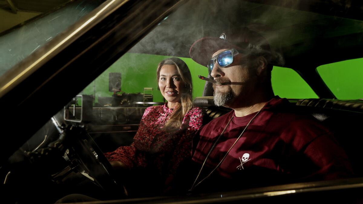Stephanie Smith, left, specializes in renting out cannabis-grow facilities throughout Los Angeles. One of her most prominent tenants is Cypress Hill frontman B-Real, right, on the set of his pot-centric YouTube series.