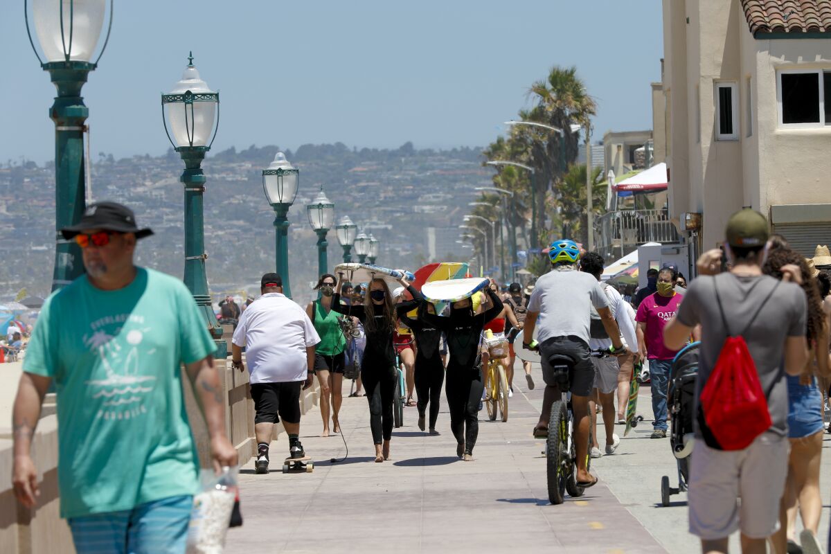 Holiday crowds at Mission Beach took full advantage of the sunny and warm weather in San Diego to celebrate the fourth of July.