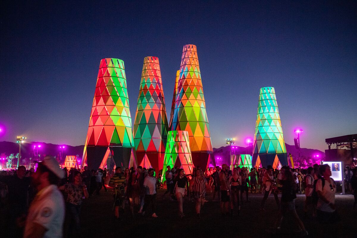 Decorative outdoor lights at the 2019 Coachella festival.