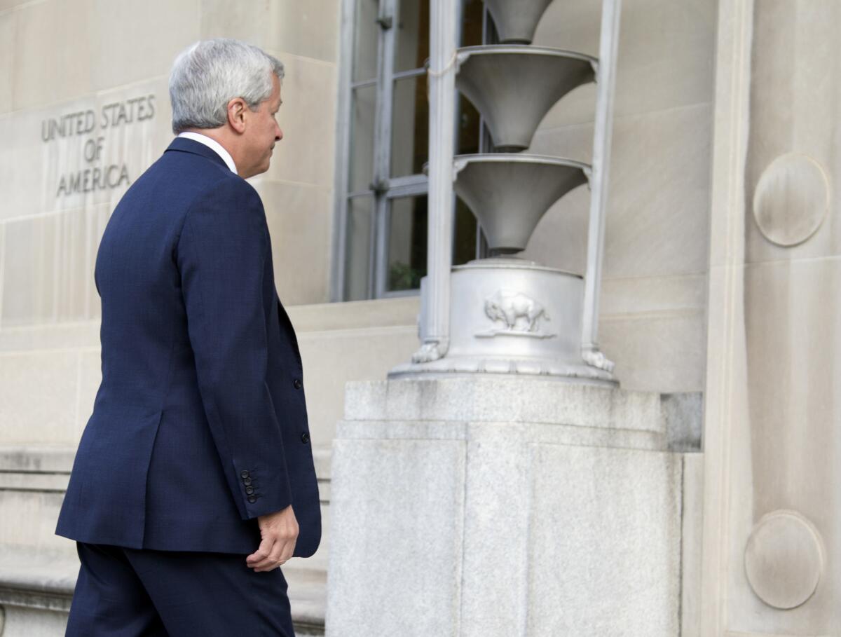 James Dimon, chairman and chief executive of JPMorgan Chase, arrives at the Justice Department in Washington last month. A civil fraud case against JPMorgan Chase has been filed in Sacramento.