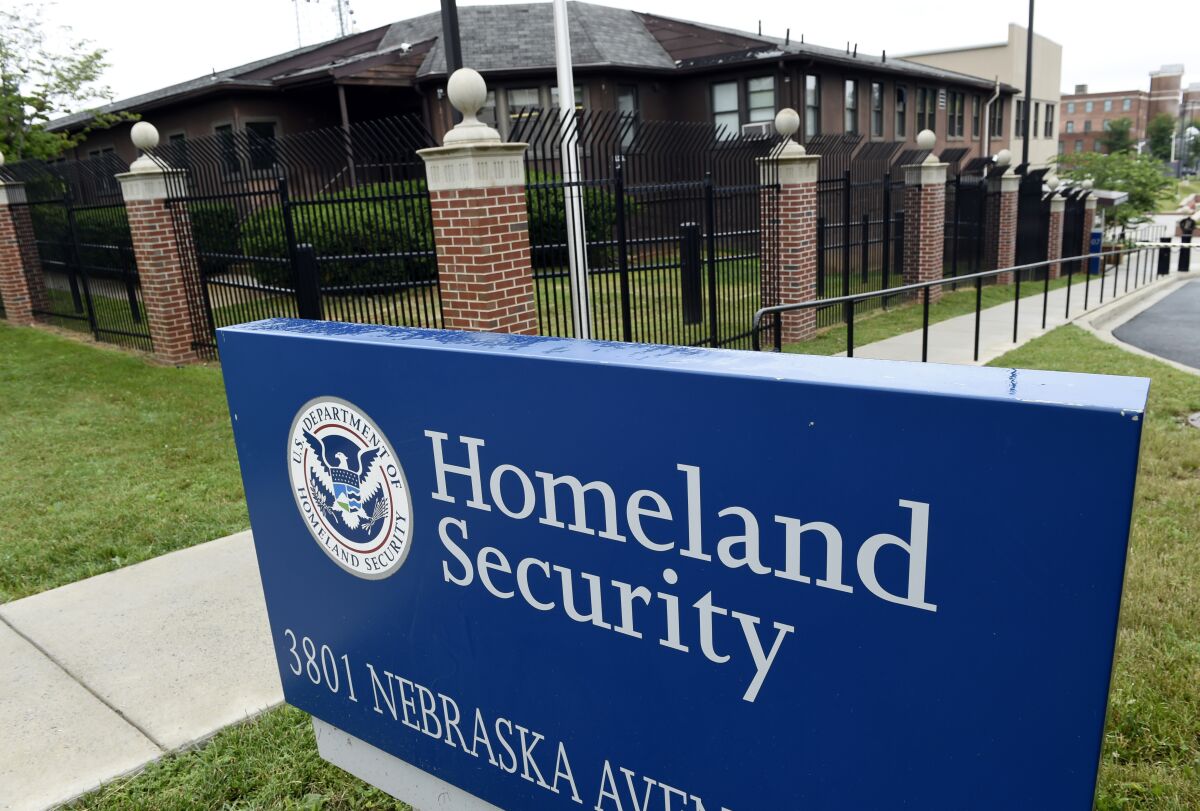 FILE - The Homeland Security Department headquarters in northwest Washington, on June 5, 2015. The Department of Homeland Security says the U.S. faces a "heightened threat environment" with the approach of the holidays. (AP Photo/Susan Walsh, File)