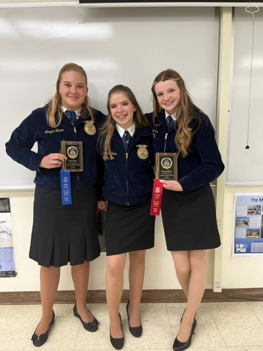 Hadassah Ingolvdstad, Skylynn Wilson and Isabella Pate participated in San Diego Section FFA Public Speaking Contests. 